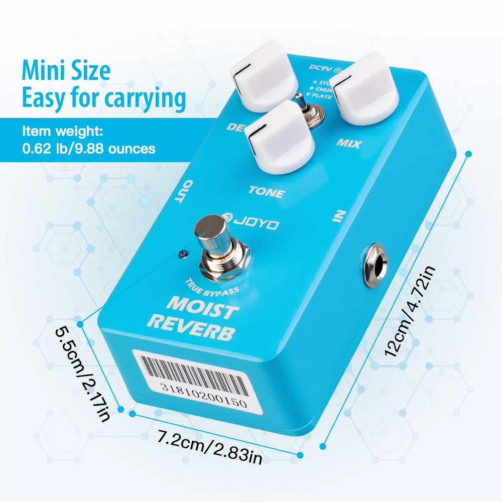 JOYO Reverb Effect Pedal Digital Guitar Pedal with 3 Reverb Effects (Studio, Church, Plate) for Electric Guitar - True Bypass (M